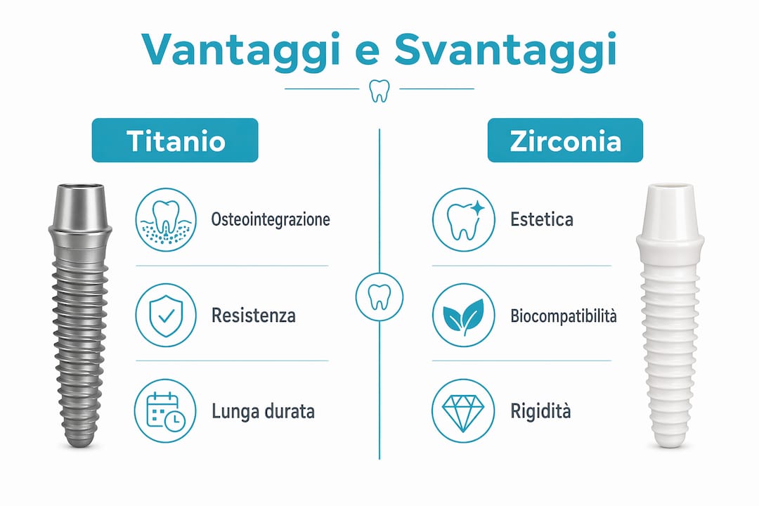 Infografica: pro e contro di titanio e zirconia