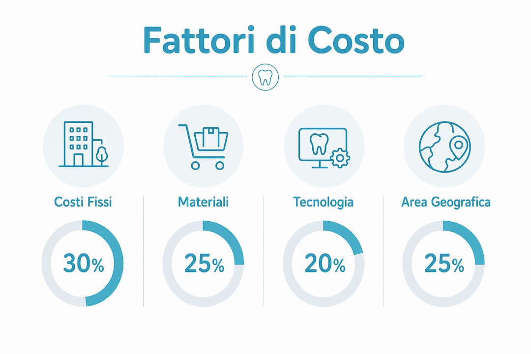 Grafica informativa sui principali elementi che influenzano i costi delle cure dentistiche