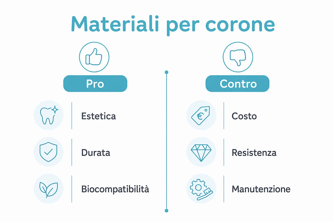 Infografica: vantaggi e svantaggi dei principali materiali per le corone implantari