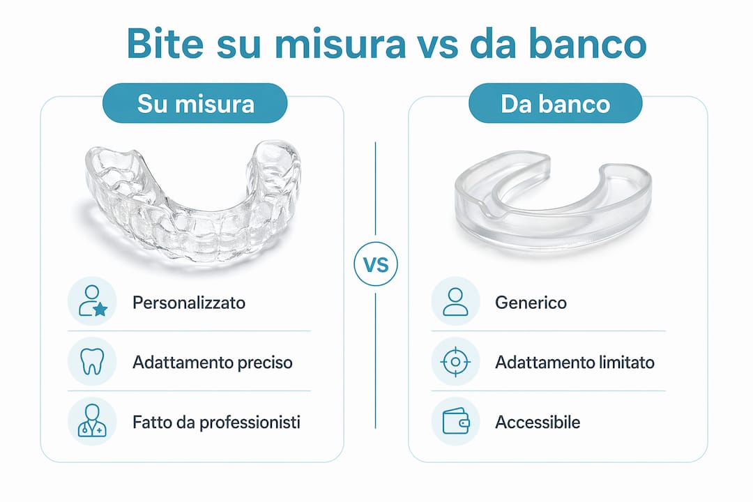 Infografica: confronto tra bite personalizzati e bite preconfezionati
