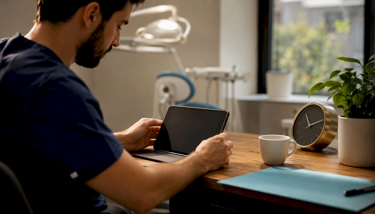 Mani che sistemano le cartelle digitali sullo schermo di un tablet