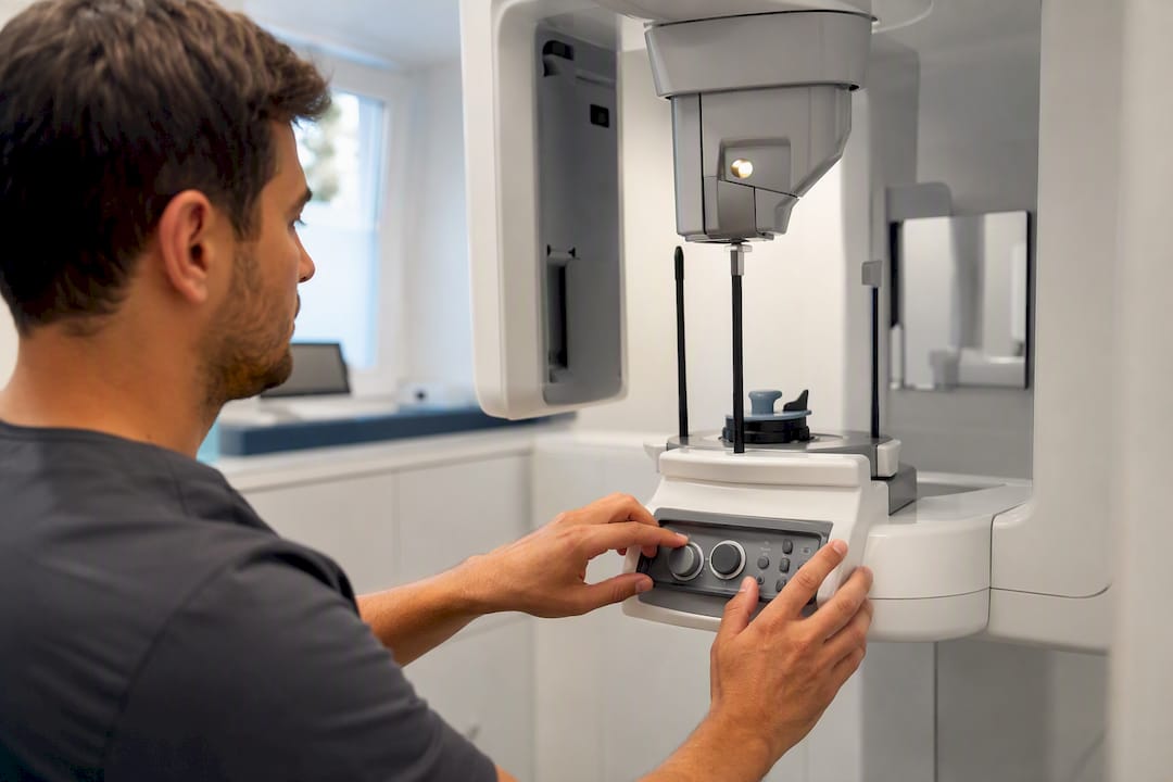 Mani che regolano i parametri della macchina CBCT