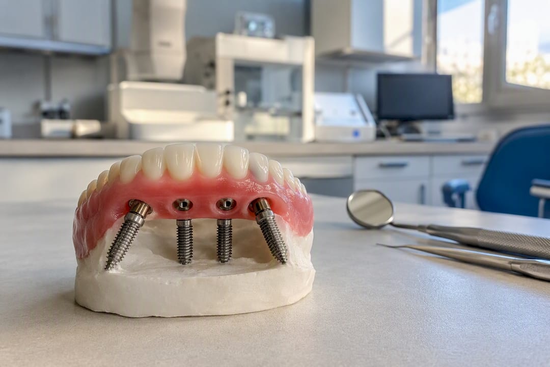 Modello di protesi All-on-4 con impianti inclinati