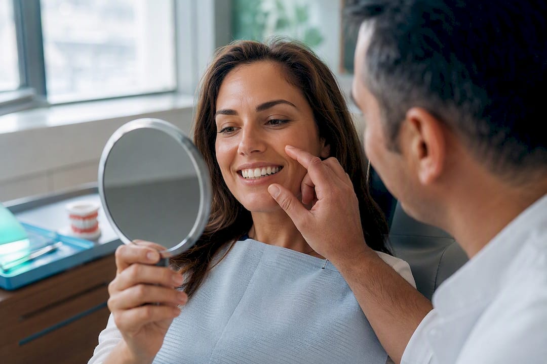 Il paziente prova il mock-up del nuovo sorriso