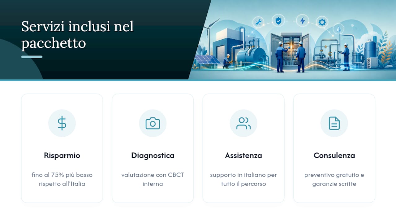 Preventivo gratuito e trattamento completo con Turismodental — overview diagram