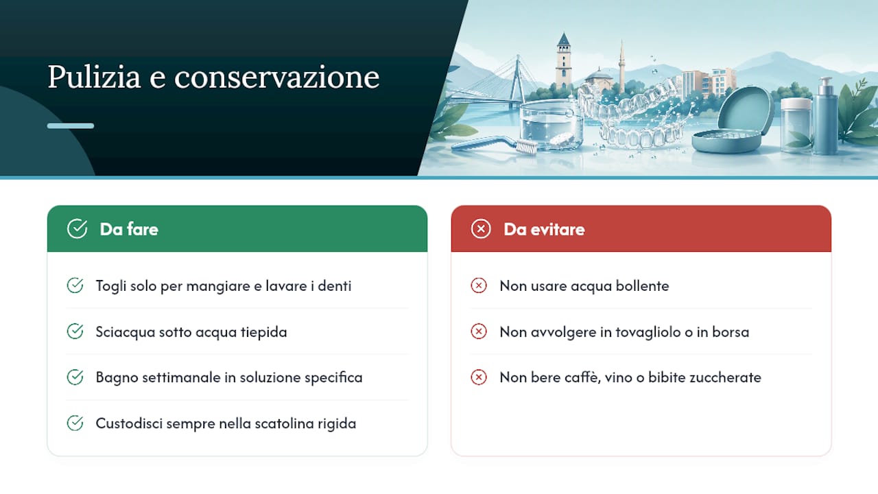Come si puliscono e si conservano gli aligner ogni giorno? — overview diagram