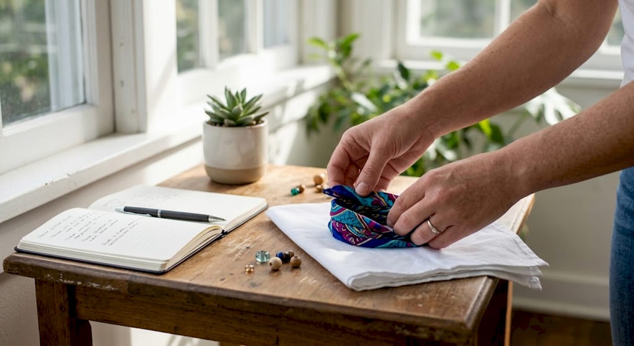 How to Wrap Handmade Jewelry for Gifting Beautifully Hands wrapping bracelet in linen fabric