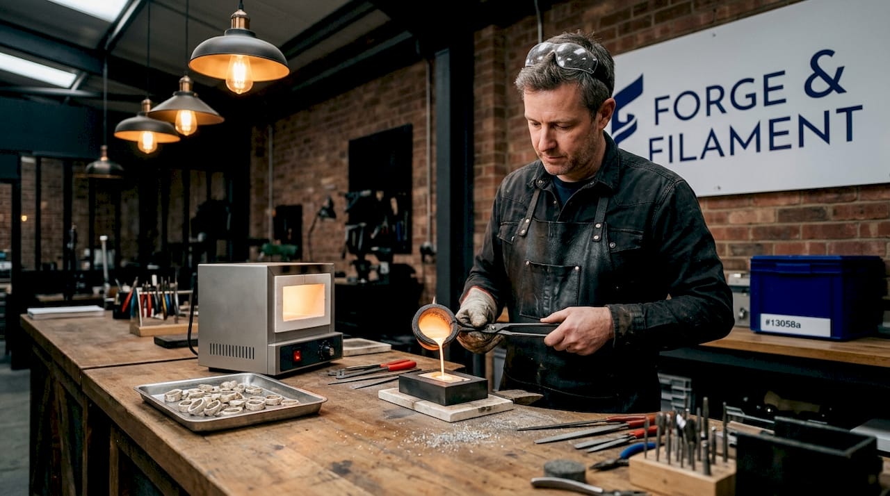 What Is Hand Fabricated Jewelry? Craftsmanship Explained Jeweler pouring molten metal into mold in studio