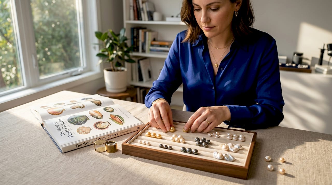 Different Types of Pearls: Your Complete Visual Guide Expert arranging assorted pearls on tabletop