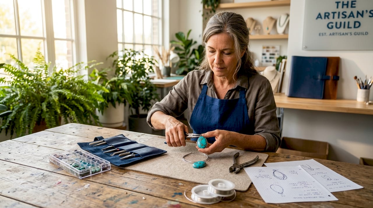 Handcrafted Jewelry Making Techniques for DIY Creators Artisan wire wrapping gemstone in home studio