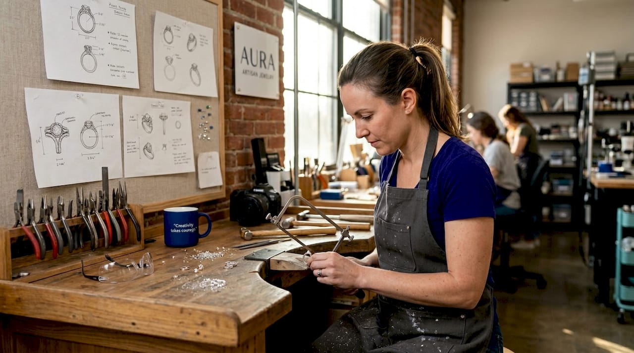 How to Identify Truly Handcrafted Jewelry Pieces Artisan jeweler hand-sawing ring in studio