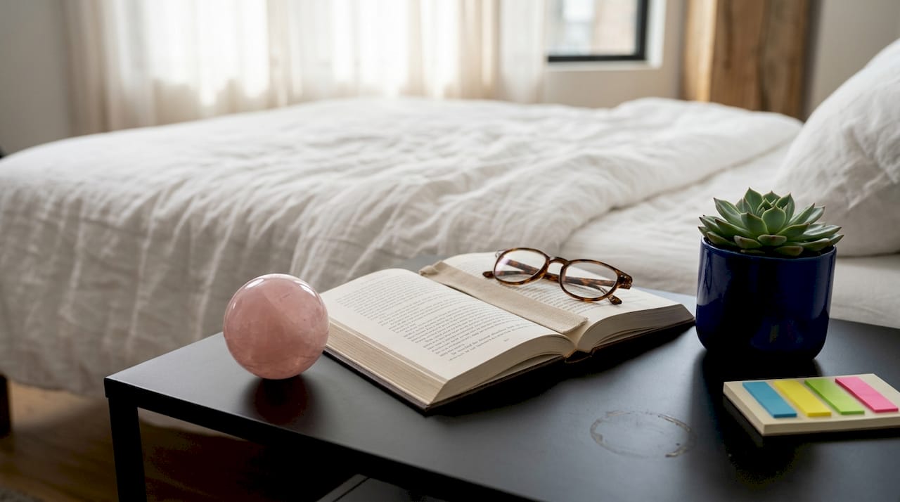 Types of Crystals for Home Decor: Your Style Guide Rose quartz sphere on bedside table
