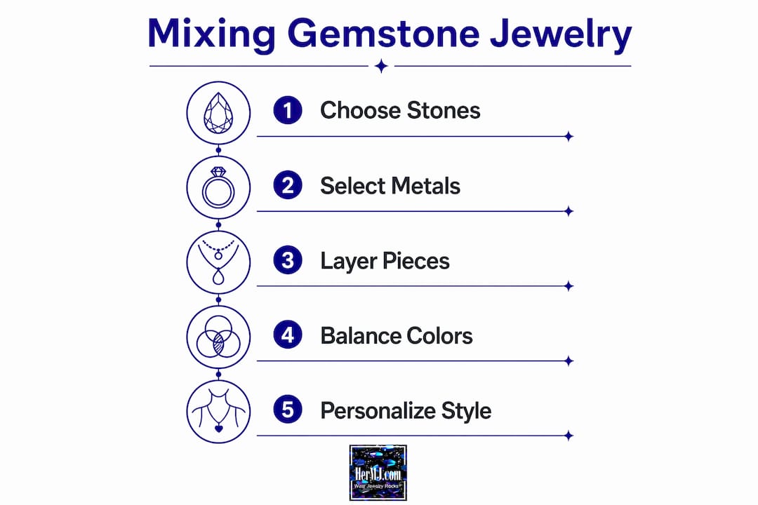 Mix Gemstone Jewelry into Modern Looks That Turn Heads Infographic outlining steps to mix gemstone jewelry
