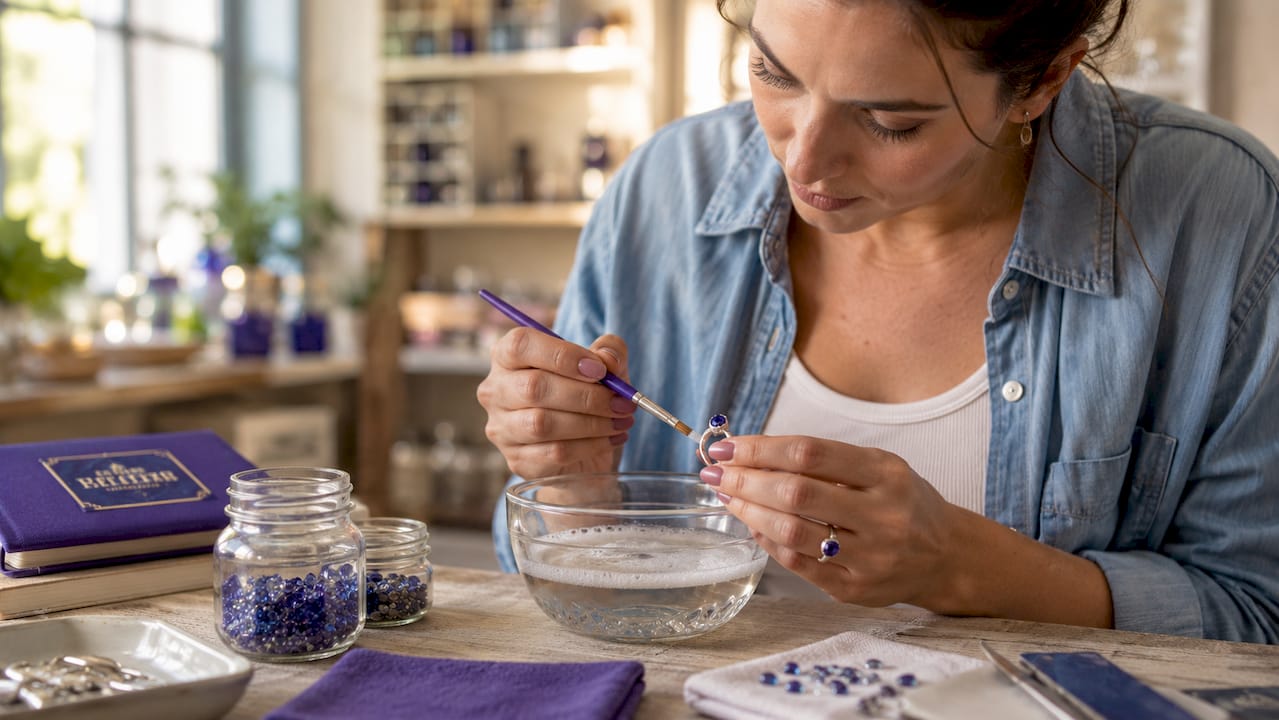How to Care for Handmade Gemstone Jewelry Artisan cleaning handmade sapphire ring