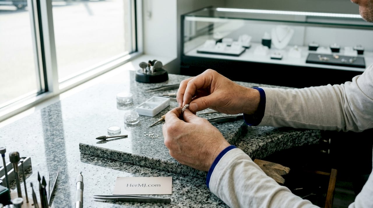 What Is Bespoke Jewelry? Your Complete Annual Guide Close-up of jeweler setting diamonds on ring