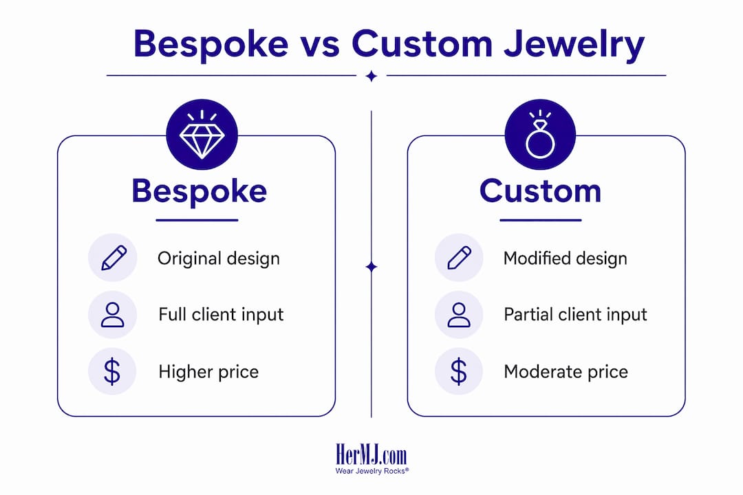 What Is Bespoke Jewelry? Your Complete Annual Guide Infographic comparing bespoke and custom jewelry
