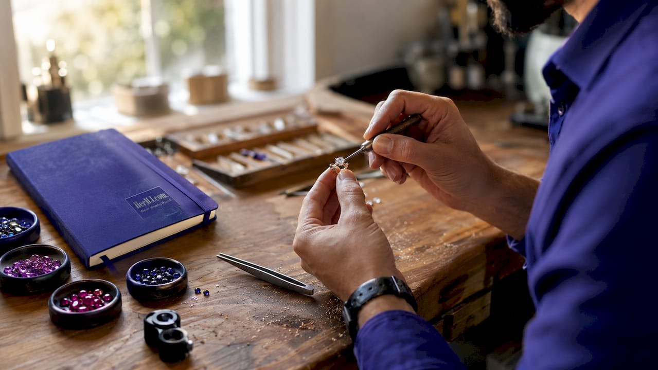 The Role of the Jeweler in Design: A Complete Guide Close-up jeweler hands setting gemstone precisely