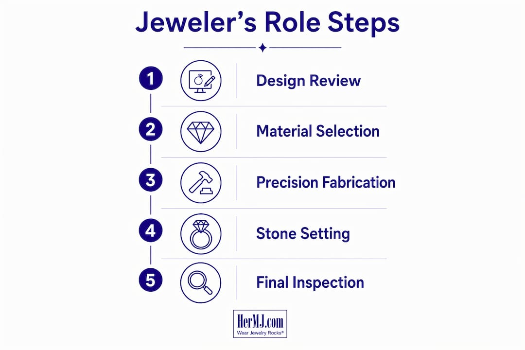 The Role of the Jeweler in Design: A Complete Guide Infographic illustrating jeweler's key role steps in design