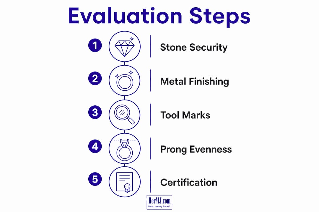 How to Evaluate Gemstone Setting Handmade Quality Infographic showing step-by-step gemstone setting evaluation