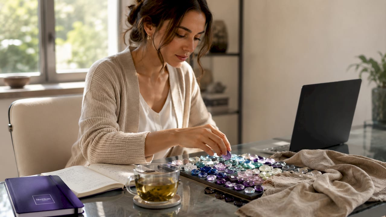 Gemstone Meaning for Gifts Explained: Choose With Intent Woman selecting a gemstone from collection