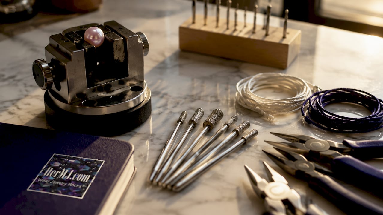 Tools Artisans Use for Pearl Jewelry: A Maker's Guide Close-up of pearl jewelry making tools on wood surface