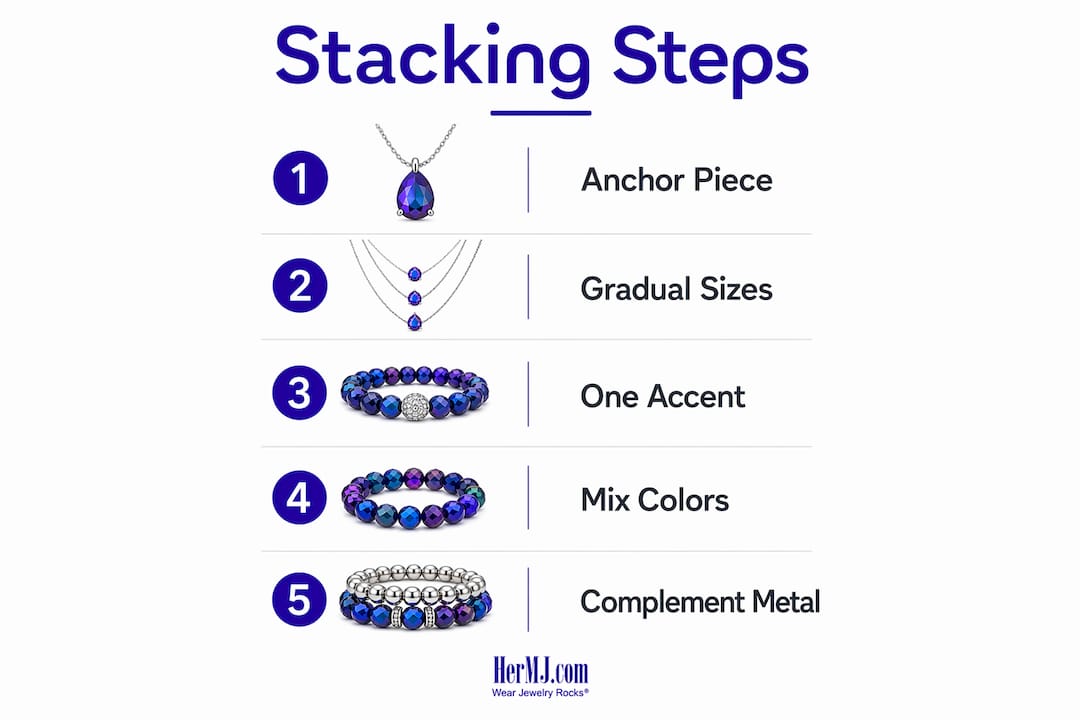 How to Stack Pearl Bracelets the Modern Way Infographic showing steps to stack pearl bracelets