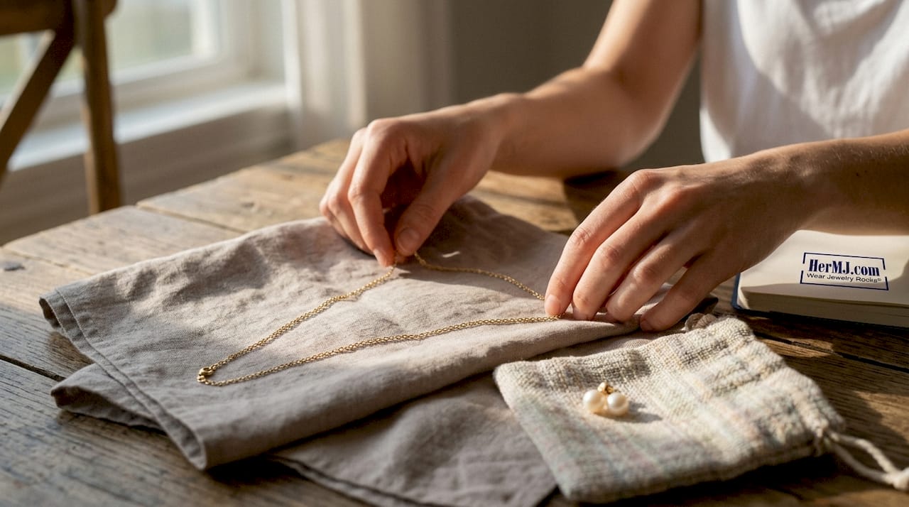 What Is Everyday Elegant Jewelry: Your Style Guide Hands arranging delicate gold chain and pearl studs