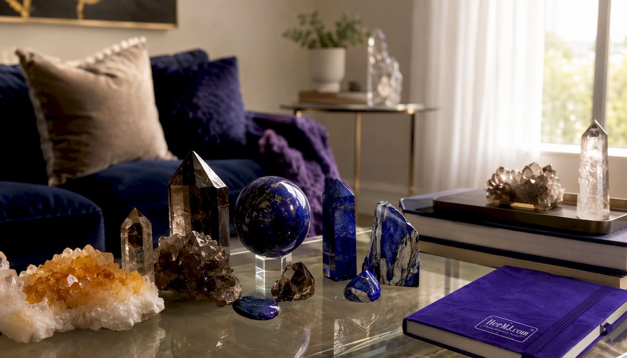 How Light Transforms Crystal Decor in Your Home Bedside table with natural crystal decor in soft light