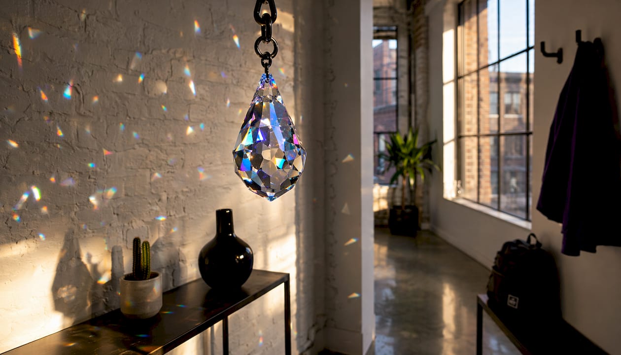How Light Transforms Crystal Decor in Your Home Close-up of faceted crystal prism dispersing light