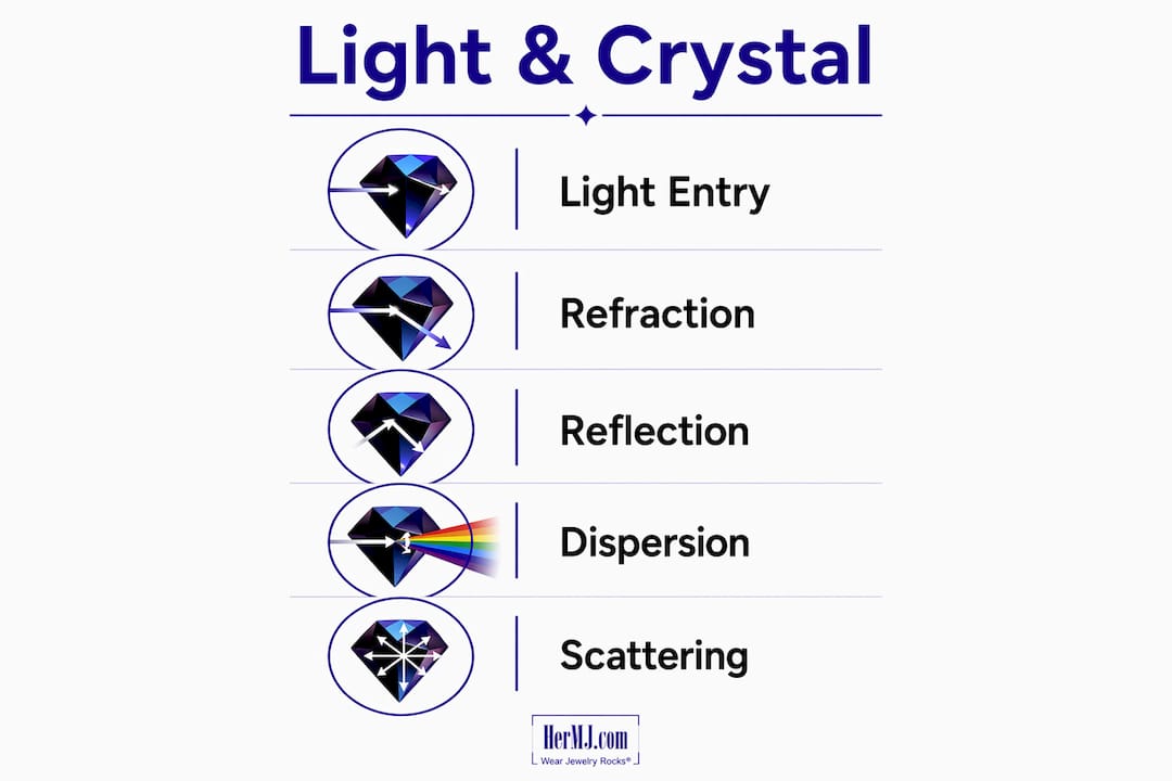 How Light Transforms Crystal Decor in Your Home Infographic illustrating how light interacts with crystal