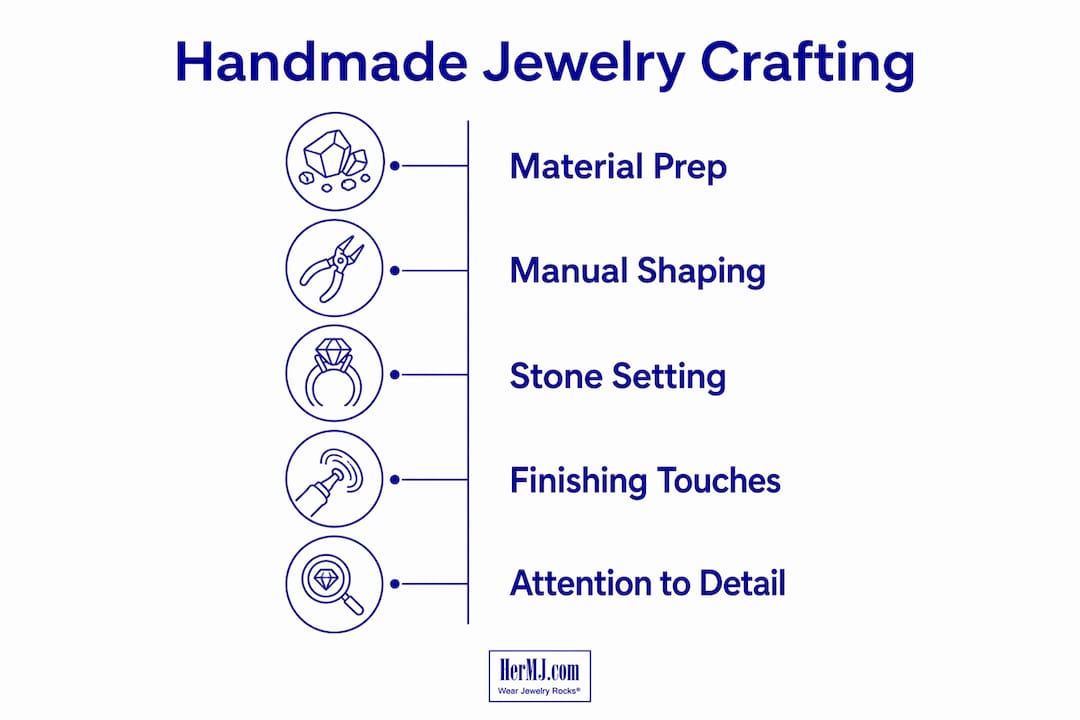 Why Handmade Jewelry Has Imperfections and Why That Matters Infographic explaining handmade jewelry crafting steps
