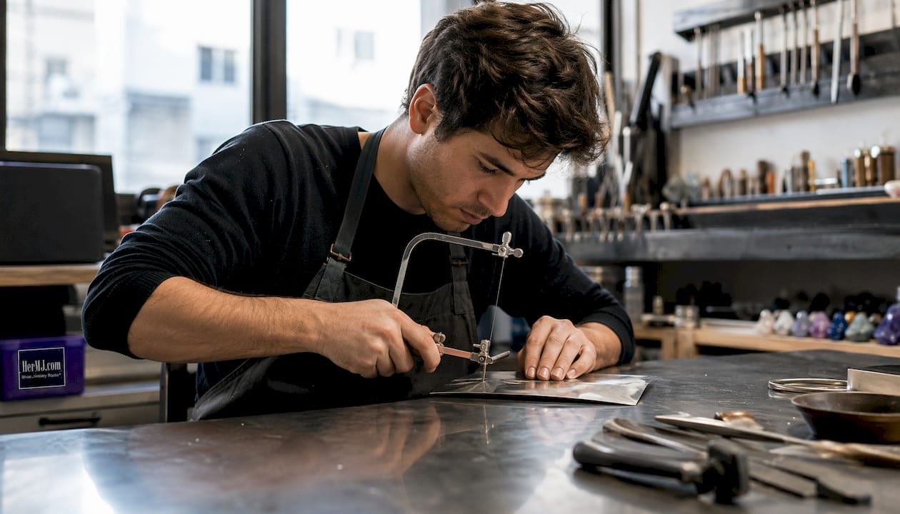 Artisan Jewelry Construction: 9 Handcrafted Techniques Man forging silver cuff bracelet in workshop
