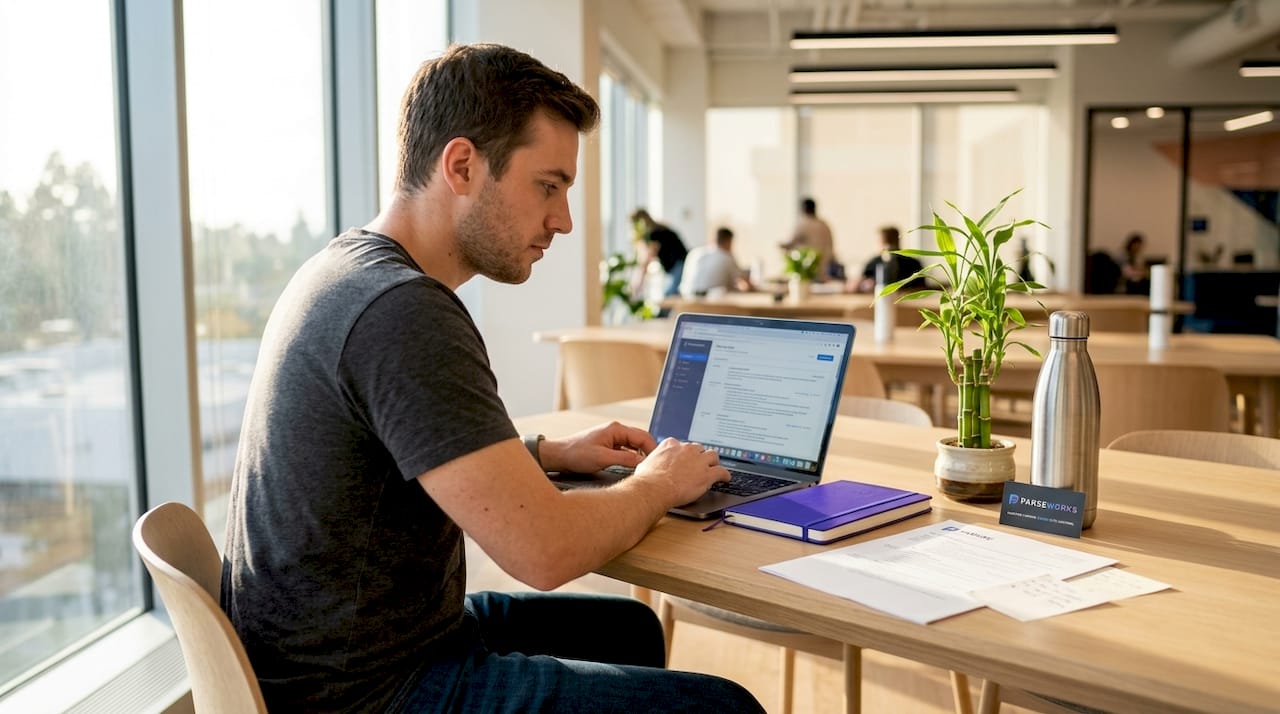 Man editing resume in co-working space