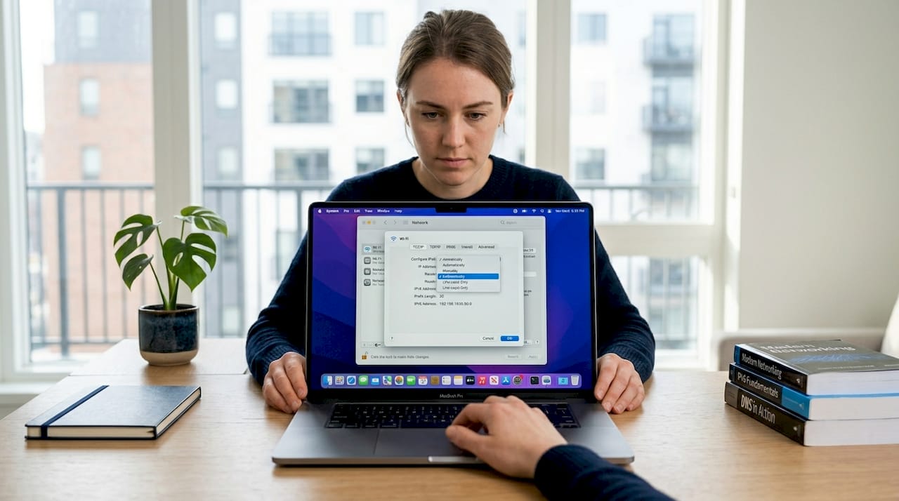 Woman updating DNS and IPv6 settings