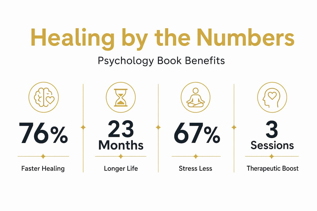 Infographic showing psychology book healing statistics