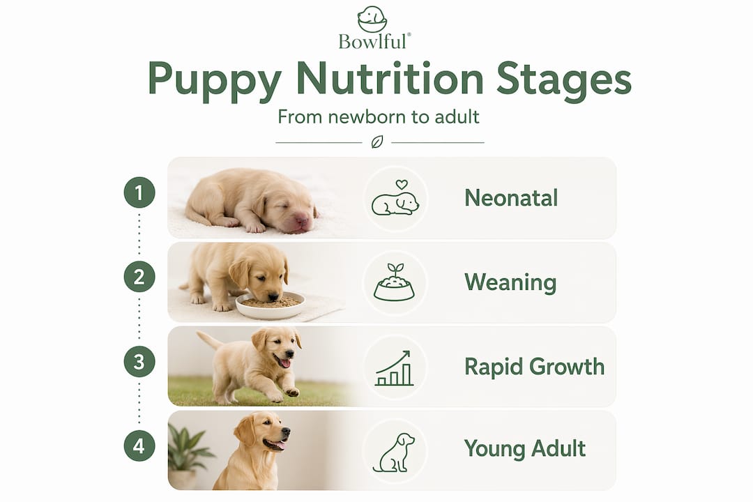 Infographic showing puppy nutrition growth stages