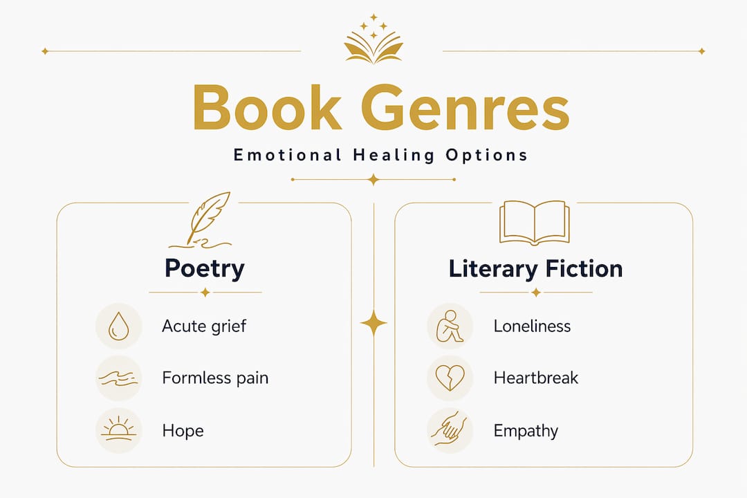 Infographic compares book genres for healing