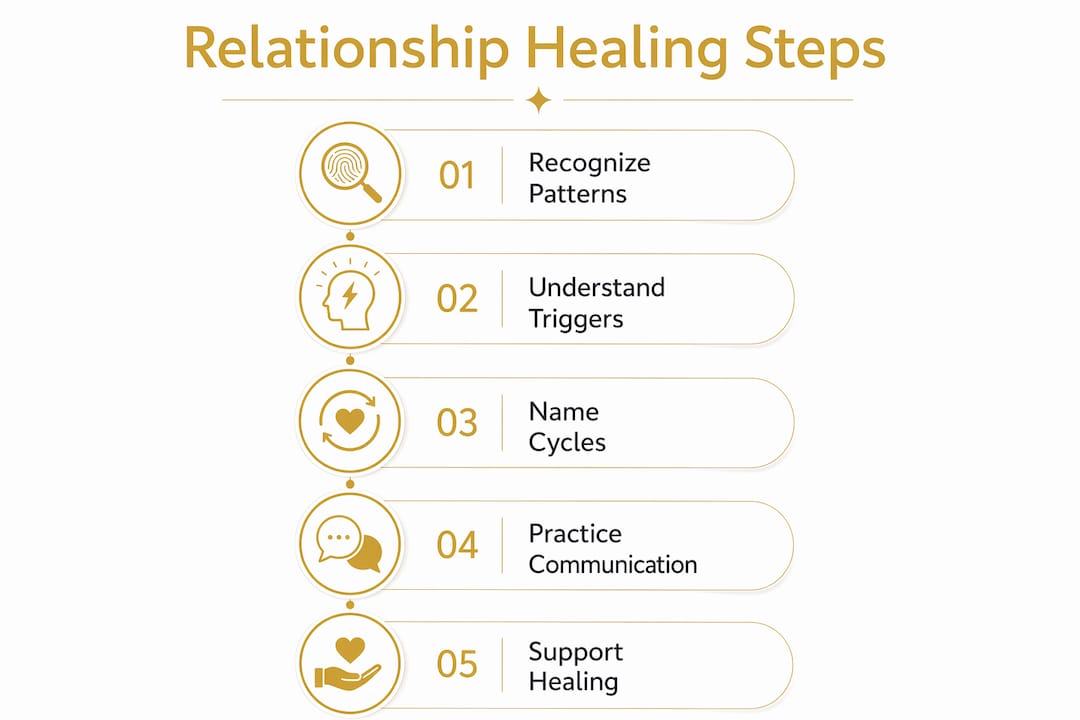 Infographic illustrating five steps to relationship healing