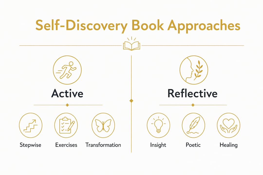 Infographic comparing approaches of self-discovery books