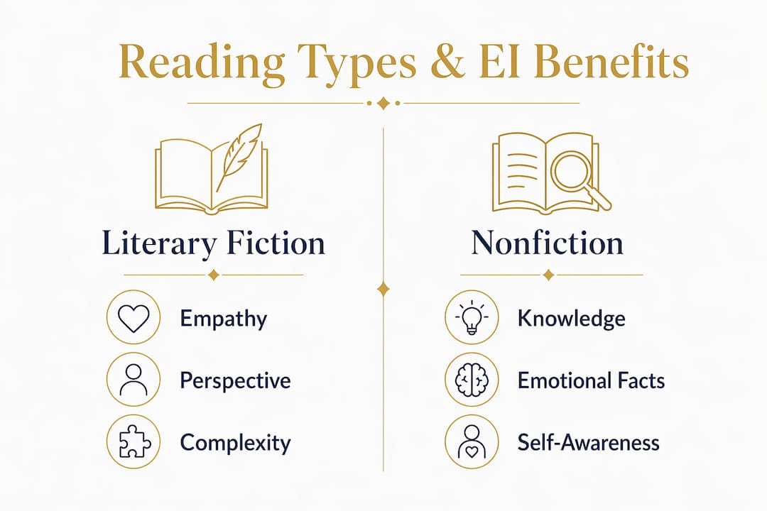 Infographic comparing reading types and their emotional intelligence benefits