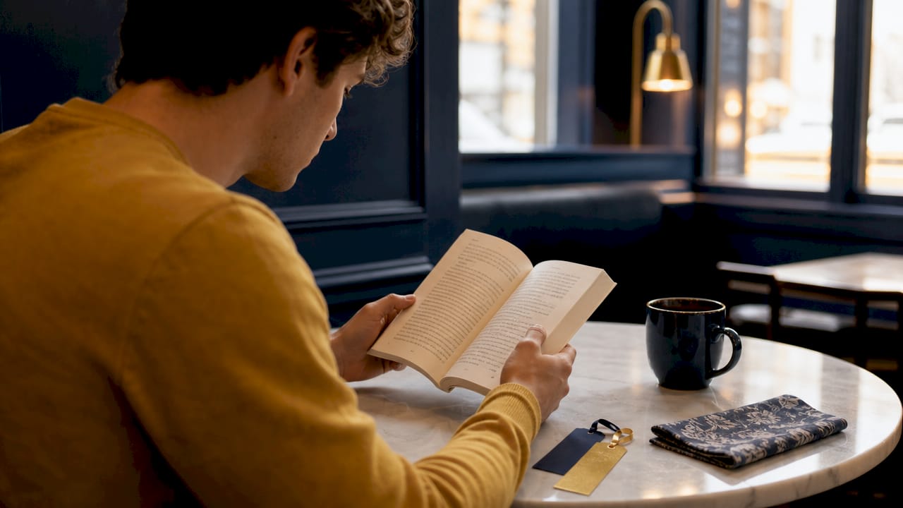 Close-up of hands holding open book in library