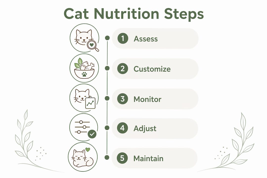 Infographic showing custom cat nutrition step process