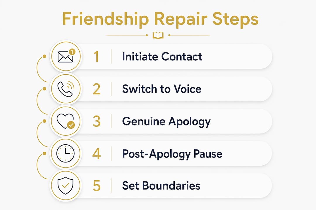 Infographic illustrating five steps to repair friendship