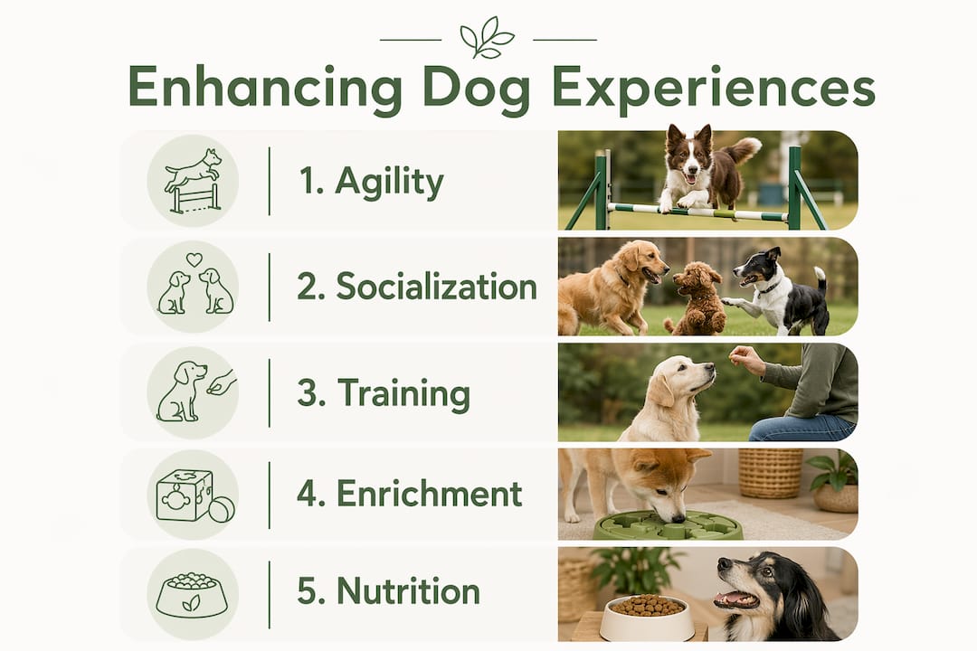 Infographic illustrating key dog activities and training steps