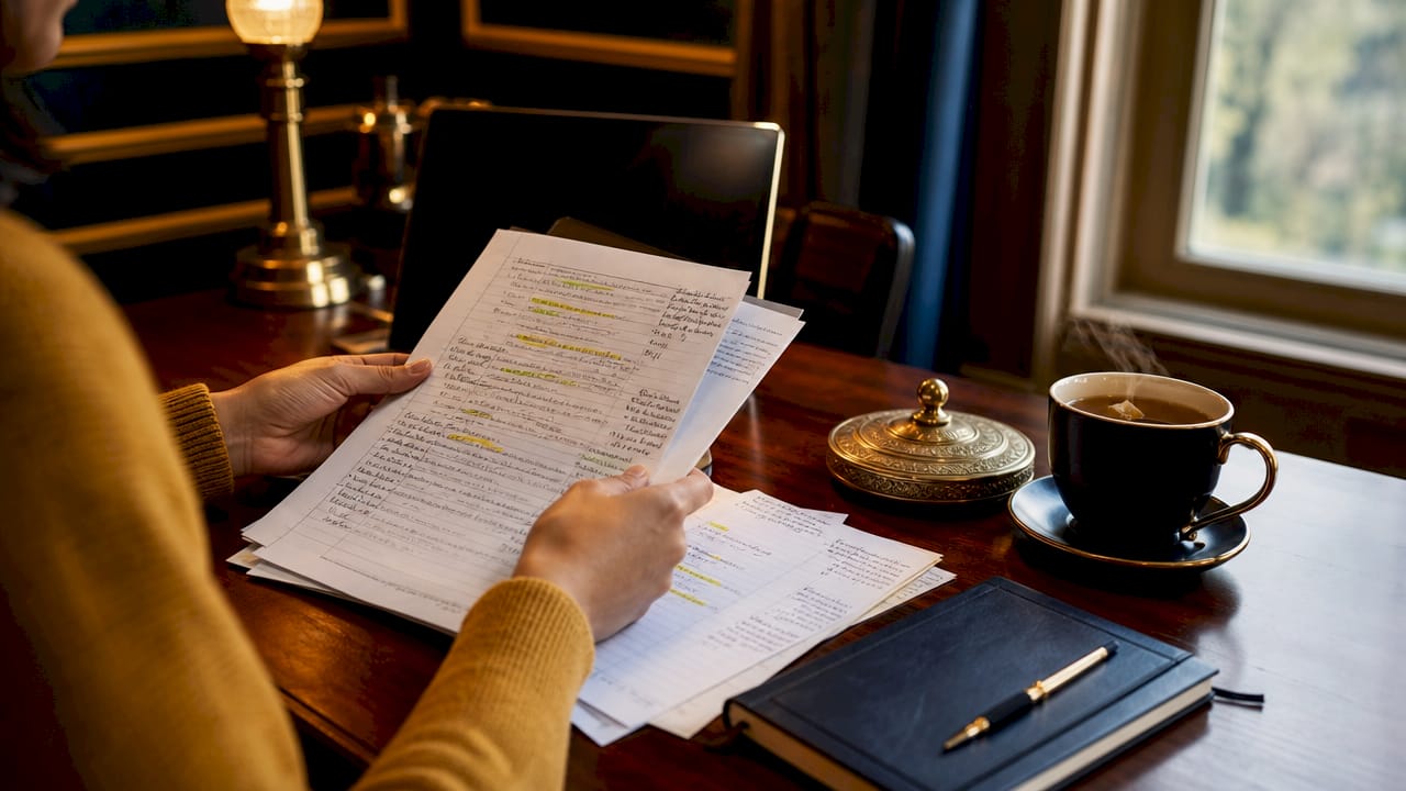 Annotated memoir manuscripts with thematic notes