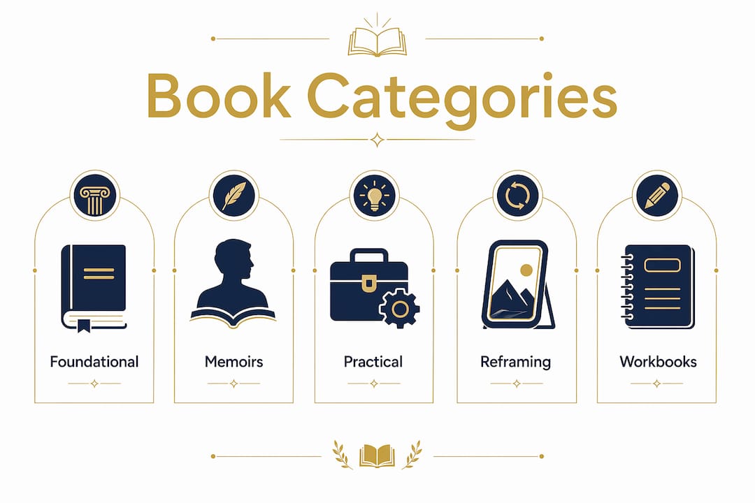 Infographic showing categories of impostor syndrome books