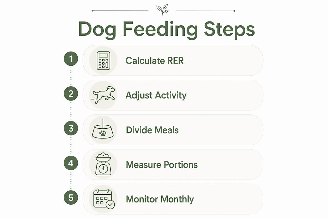 Infographic illustrating dog feeding calculation steps