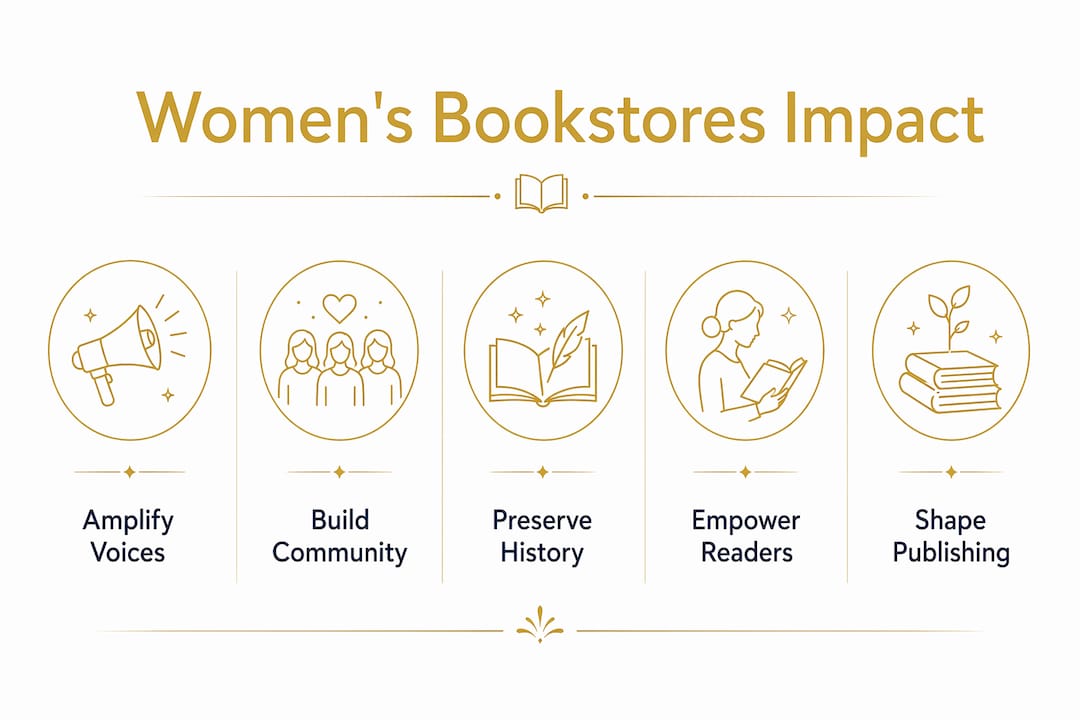 Infographic showing key impacts of women's bookstores