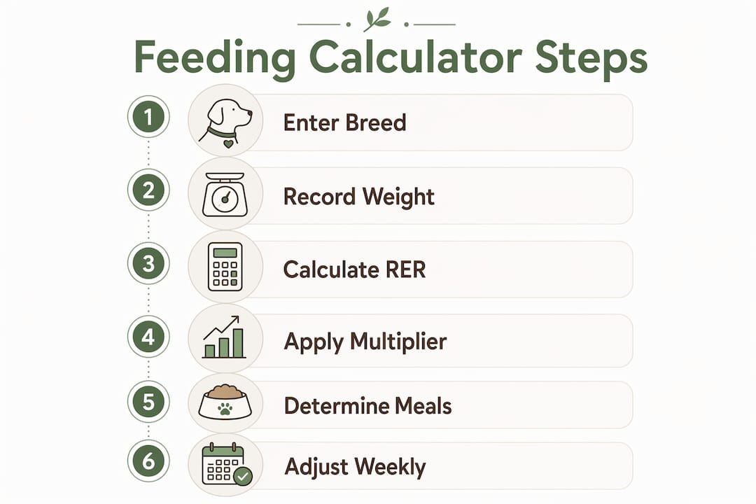 Infographic illustrating puppy feeding calculator steps