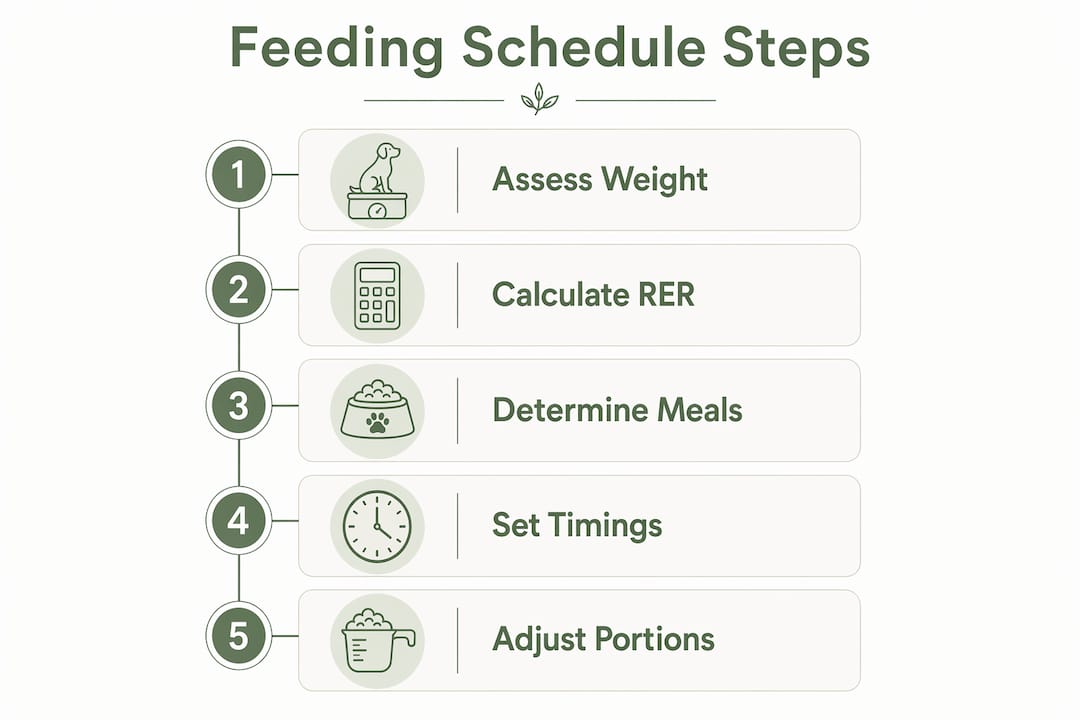 Infographic outlining feeding schedule steps for Border Collies